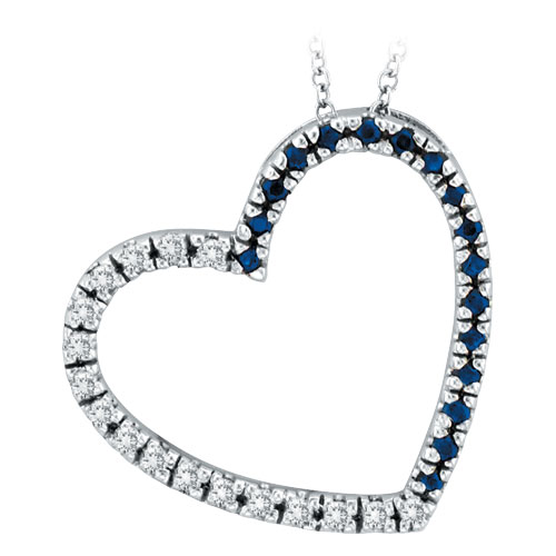 white gold 20ct diamond 20ct sapphire slanted heart pendant necklace