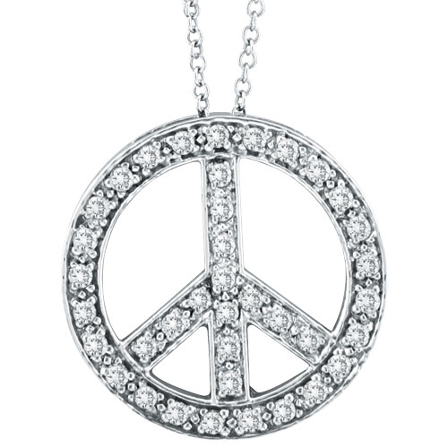 ... White Gold .50ct Diamond Peace Sign Pendant On Cable Chain Necklace