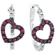 Picture of 14K White Gold Genuine Precious Pink Sapphire & .13ct Diamond Heart Hoop Earrings