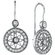 Picture of 14K White Gold .50ct Diamond Flower in Circle Dangle Earrings