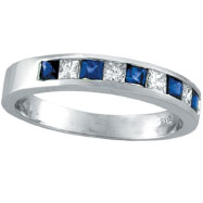 Picture of 14K White Gold Sapphire and Diamond Princess Cut Band Ring