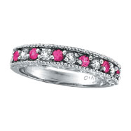 Picture of 14K White Gold Diamond and Pink Sapphire Band Ring