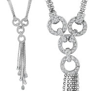 Picture of 14K White Gold Diamond Circles & Drops Multi Chain Necklace