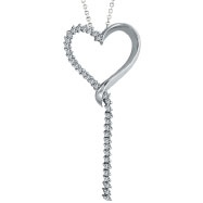 Picture of 14K White Gold .85ct Diamond Dangling String Heart Pendant On Cable Chain Necklace
