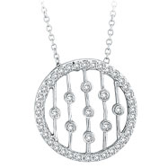 Picture of 14K White Gold .50ct Diamond Circle With Vertical Bars Pendant On Cable Chain Necklace