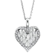 Picture of 14K White Gold 2.01ct Marquise Diamond Twisted Heart Pendant On Cable Chain Necklace