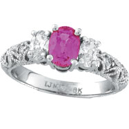 Picture of 14K White Gold 1.1ct Pink Sapphire .55ct Diamond Antique-Style 3-Tier Engagement Ring