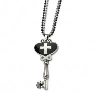 Picture of Stainless Steel Black Enamel Polished Key w/ CZs 28in Double Chain Necklace chain