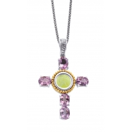Picture of Alesandro Menegati 14K Accented Sterling Silver Cross Necklace with Amethysts