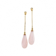 Picture of 14K Yellow Gold Pair 15.00x06.00 Genuine Pink Opal Briolette Earrings