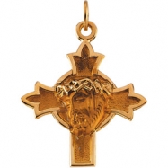 Picture of 14K Yellow Gold Head Of Jesus With Crown Cross Pendant