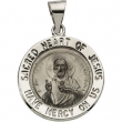 14K White Gold Hollow Round Sacred Heart Of Jesus Medal