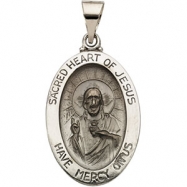 Picture of 14K White Gold Hollow Oval Sacred Heart Of Jesus Medal