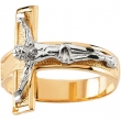 14K Yellow White Gold Two Tone Gents Crucifix Ring
