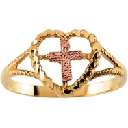 Picture of 14K Yellow Gold Rose Cross Heart Ring