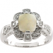 14K White Gold Genuine Opal Cab And Diamond Ring