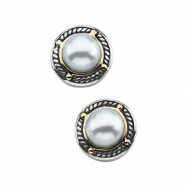 Picture of Sterling Silver & 14k Yellow Gold Pair Freshwater Cultured Pearl Earrings
