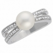 14K White Gold Freshwater Cultured Pearl & Diamond Ring