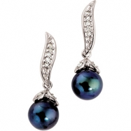 Picture of 14K White Gold Pair 07.00m Cultured Black Pearl & Diamond Earring