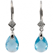 Picture of 14K White Gold Pair 10x7 Genuine Swiss Blue Topaz And Diamond Earring