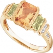 14K Yellow Gold Peridot Genuine Citrine And Diamond Ring