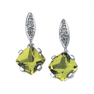 Picture of 14K White Gold Pair 06.00x06.00 Genuine Peridot And Diamond Earring