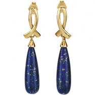 Picture of 14K Yellow Gold Pair Genuine Lapis Earrings