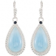 Sterling Silver Pair Genuine Aquamarine And Blue Sapphire Earrings