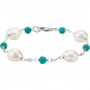Picture of Sterling Silver 7 Inch Freshwater Cultured Baroque Pearl & Genuine Turquoise Bracelet