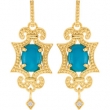 PAIR Genuine Turquoise & Diamond Granulated Earrings