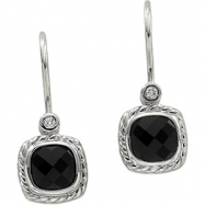 Picture of 14K White Gold Pair Genuine Onyx And Diamond Earring