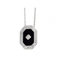 Picture of Sterling Silver With 18 Inch Chain Genuine Onyx And Cubic Zirconia Necklace