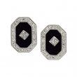 Sterling Silver Pair Genuine Onyx And Cubic Zirconia Earring