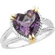 Sterling Silver & 14k Yellow Gold Genuine Checkerboard Amethyst Heart Ring