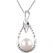 14kt White Pendant Complete with Stone Round 07.00 MM NONE Polished FRESHWATER CULTURED PEARL PEND