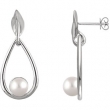14kt White EARRINGS Complete with Stone NONE ROUND 06.00 MM PEARL Polished FRESHWATER CULTURED PEARL ER