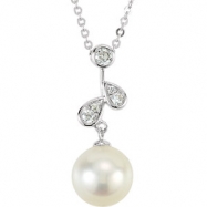 Picture of 14kt White NECKLACE Complete with Stone 18.00 INCH DROP 08.00 MM PEARL Polished 1/10CTW DIA AND PEARL NCK