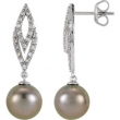 EARRING NONE ROUND 09.00 MM PEARL NONE Complete with Stone 14kt White Polished 1/4 CTW DIA AND TAHITIAN PRL E