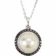 14kt White NECKLACE Complete with Stone 18.00 INCH DROP 08.00 MM PEARL Polished 1/4CTW DIA AND PEARL NCK