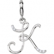 Sterling Silver Pendant Complete with Stone L ROUND 01.00 MM Diamond Polished .03CTW DIAMOND INITIAL CHARM