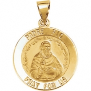 Picture of 14kt Yellow Pendant Complete No Setting 18.75 MM Polished ROUND HOLLOW PADRE PIO MEDAL