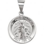 Picture of 14kt White Pendant Complete No Setting 14.75 MM Polished ROUND HOLLOW ST. JUDE MEDAL