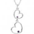 Sterling Silver NECKLACE Complete with Stone ROUND 01.50 AND 01.75 MM AMETHYST Polished 18" DOUBLE HEART NECKLACE