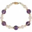 14kt Yellow BRACELET Complete with Stone VARIOUS VARIOUS AMETHYST AND PEARL Polished 7.5 INCH BRACELET