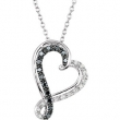 Sterling Silver NECKLACE Complete with Stone ROUND VARIOUS BLACK AND WHITE DIAMOND Polished 1/5CTW DIA HEART 18 INCH NECKL