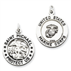 Sterling Silver Antiqued Saint Michael Marine Corp Medal
