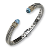 Sterling Silver w/14k Antiqued Diamond/Blue Topaz Hinged Bracelet