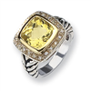 Sterling Silver w/14k Diamond & Lemon Quartz Ring