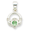 Sterling Silver Clear & Green CZ Claddagh Pendant