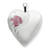 Sterling Silver 20mm with Enameled Rose Heart Locket chain